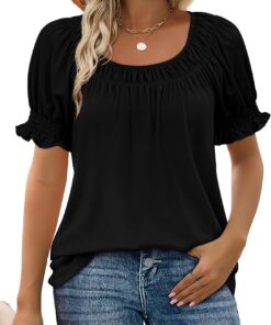 Womens Short Sleeve Square Neck Summer Tops Dressy Casual Blouses Trendy Clothes 2026