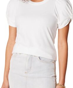 Women's Regular-Fit Twist Puff Sleeve Crewneck T-Shirt