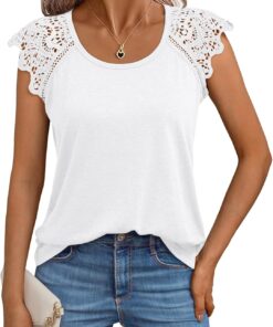 Womens Tops Casual Dressy Lace Summer Tee 2026 Sleeve T Shirts Cute Basic Trendy Fashion Spring Outfits