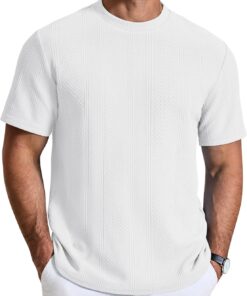 Men's T-Shirt Short Sleeve Crew Neck Textured Shirts Classic Knit Pullover Tees