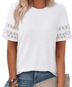 Summer Tops for Women 2026 Lace Short Sleeve T-Shirts Casual Blouses Spring Fashion Clothes Vacation Outfits