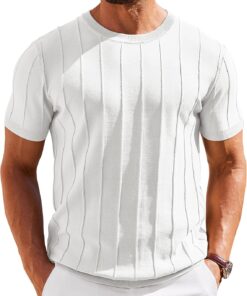Men's T- Shirts Short Sleeve Knit Sweater Shirt Casual Crewneck Ribbed Pullover Tees