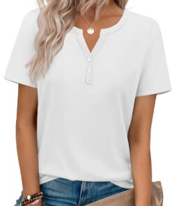 Womens Summer Tops V Neck Short Sleeve Shirts Dressy Casual Blouse Spring Vacation Tshirts Clothes