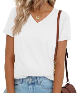 T Shirts for Women Cotton Short Sleeve V Neck Basic Tees Soft Breathable UPF 50+ Tops for Summer Spring