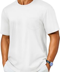 Mens T-Shirts Cotton Short Sleeve Pocket Tee Shirt Casual Crew Neck Moisture Wicking Soft Basic T Shirts