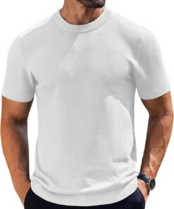 Men's Knit T-Shirts Short Sleeve Crewneck Shirt Casual Textured Pullover Tees