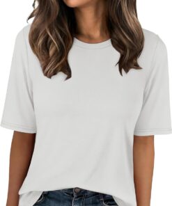 Women??s Half Sleeve Tops Summer Basic Tee Crew Neck Casual Soft Wrinkle-Free Fabric T-Shirts 2026 Trendy Clothes