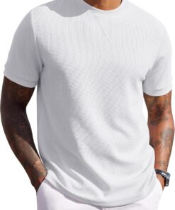 Men's Waffle T-Shirts Short Sleeve Casual Crew Neck Shirt Summer Plain Pullover Tees