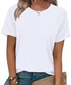 Summer Tops for Women 2026 Trendy Short Sleeve Shirts Crew Neck Tops Curved Hem Fashion Clothing