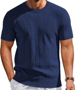 Men's T-Shirts Short Sleeve Knit Shirts Casual Crewneck Ribbed Dress Tee Shirt