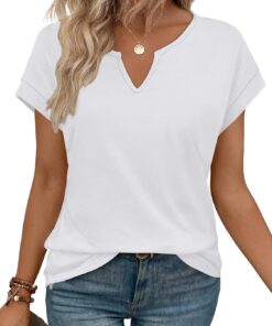 Womens Summer Tops 2026 Short Sleeve Shirts V Neck Tshirts Spring Blouses Beach Vacation Clothes