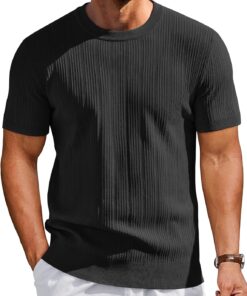 Men's T-Shirts Short Sleeve Knit Shirts Casual Crewneck Ribbed Dress Tee Shirt