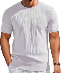 Men's T-Shirts Short Sleeve Knit Shirts Casual Crewneck Ribbed Dress Tee Shirt